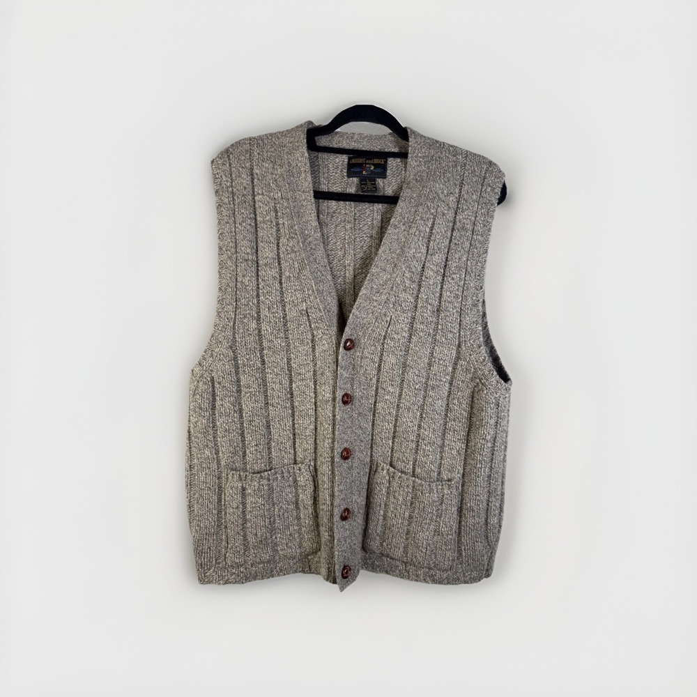 Vtg 70s Streetwear Mens L Wool Blend Chunky Cable‎ Knit Sweater Vest Gray USA Pa